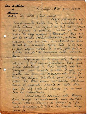 Primera imagen del registro Carta de Oscar Castro a Gonzalo Drago