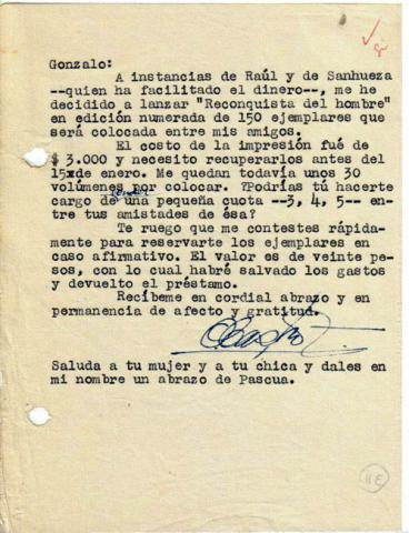 Primera imagen del registro Carta de Oscar Castro a Gonzalo Drago