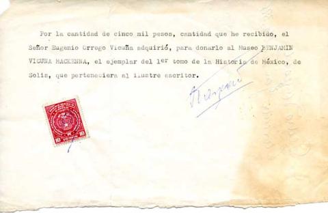 Primera imagen del registro Recibo de donación de Eugenio Orrego Vicuña