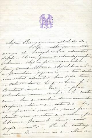 Primera imagen del registro Carta de Victoria Subercaseaux a Benjamín Vicuña