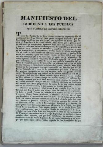 Primera imagen del registro Manifiesto del Gobierno a los Pueblos que forman el Estado de Chile
