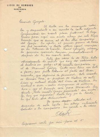 Primera imagen del registro Carta de Oscar Castro a Gonzalo Drago