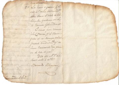 Primera imagen del registro Documento manuscrito firmado por Bernardo O'Higgins