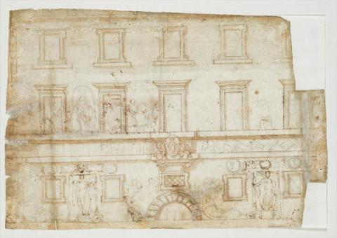 Primera imagen del registro Fachada de Palacio con escudo Medici (anverso) / Friso con decoración a la antigua (reverso)