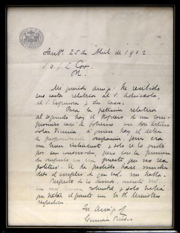Primera imagen del registro Carta de Don Germán Riesco a un amigo