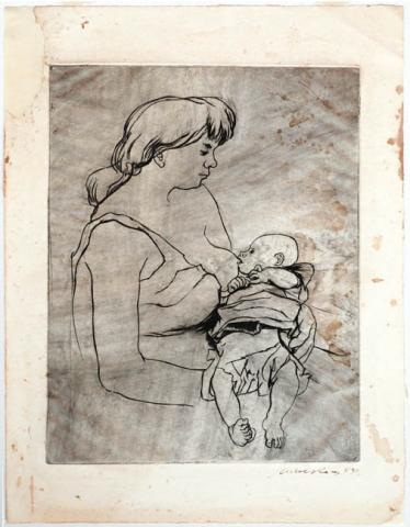 Primera imagen del registro Madre sentada amamantando un niño