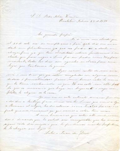 Primera imagen del registro Carta de Lolo y Juan de Dios a su padre don Pedro Félix Vicuña