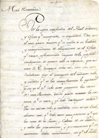 Primera imagen del registro Carta de don Antonio Álvarez y Jiménez al señor Subdelegado del partido de Arica