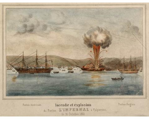 Primera imagen del registro Incendie et Explosion du Ponton L'infernal a Valparaiso le 13 Octobre 1861