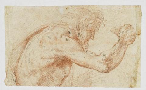 Primera imagen del registro Estudio para figura de San Juan Bautista (anverso) / Mujer hincada y ángel sobre una nube (reverso)