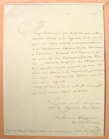 Primera imagen del registro Carta de Ambrosio O´Higgins