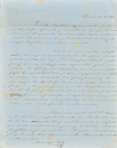 Primera imagen del registro Carta de Adela a la señora Magdalena Vicuña de Subercaseaux