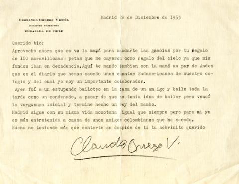Primera imagen del registro Nota de don Claudio Orrego Vicuña a su tío Fernando Orrego Vicuña