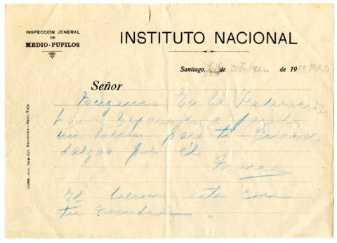 Primera imagen del registro Nota de doña María Vicuña de Orrego a su hijo Eugenio