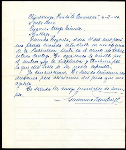 Primera imagen del registro Carta de don Guillermo Feliú Cruz dirigida a don Eugenio Orrego Vicuña