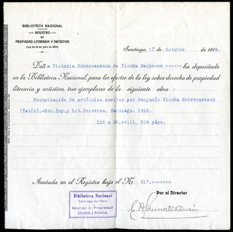 Primera imagen del registro Registro de la Biblioteca Nacional