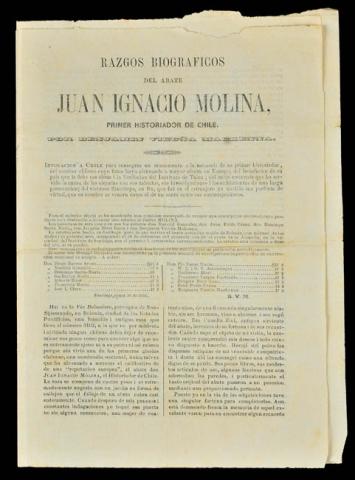 Primera imagen del registro Razgos biográficos del Abate Juan Ignacio Molina, primer historiador de Chile