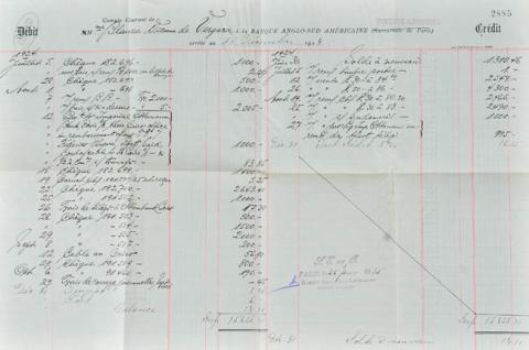 Primera imagen del registro Planilla de cuenta corriente de Blanca Vicuña del Banque Anglo-Sud Americaine de París.