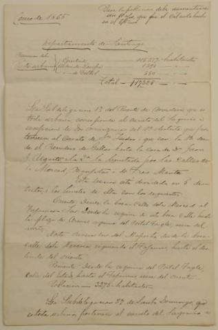 Primera imagen del registro Censo de 1865 correspondiente al departamento de Santiago