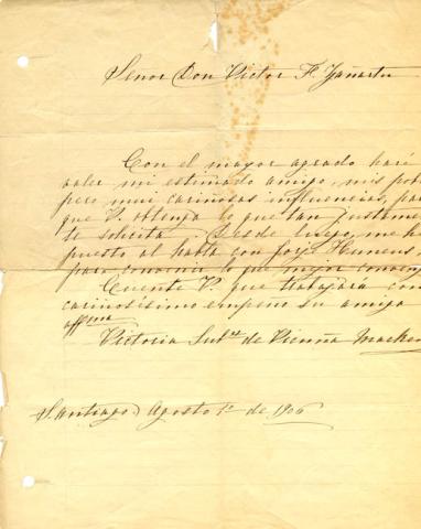 Primera imagen del registro Carta de Victoria Subercaseaux a Víctor Fabio Zañartu