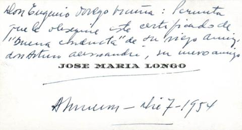 Primera imagen del registro Tarjeta de visita de José María Longo