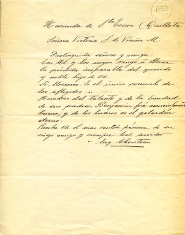 Primera imagen del registro Carta de don Eugenio Chouteau a la señora Victoria Subercaseaux