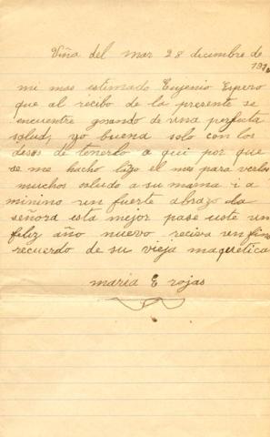 Primera imagen del registro Carta de María E. Rojas a don Eugenio Orrego Vicuña