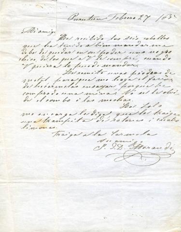 Primera imagen del registro Carta de don Juan de Dios Morandé a Juan Vicuña