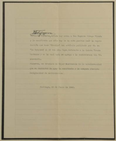 Primera imagen del registro De Don Fernando Figueroa al Señor Eugenio Orrego Vicuña