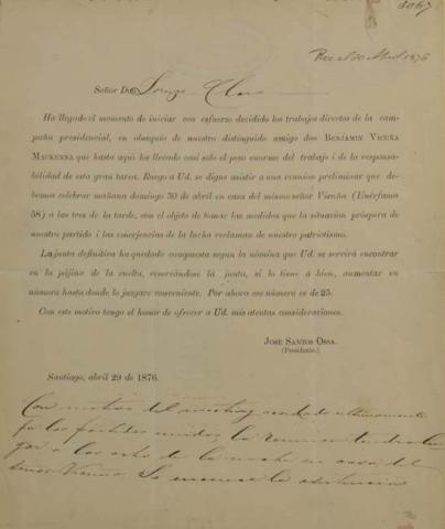 Primera imagen del registro Circular de don José Santso Casa al seños Lorenzo Caro