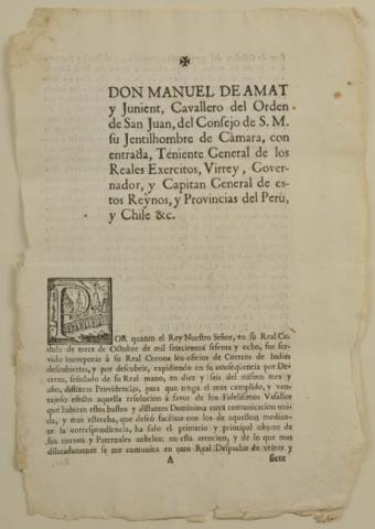 Primera imagen del registro Bando del virrey de Mnauel de Amat y Junient