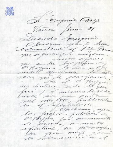 Primera imagen del registro Carta de don Alberto Orrego Luco a su sobrino Eugenio Orrego Vicuña