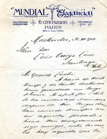 Primera imagen del registro Carta de Rubén Darío al señor Luis Orrego luco