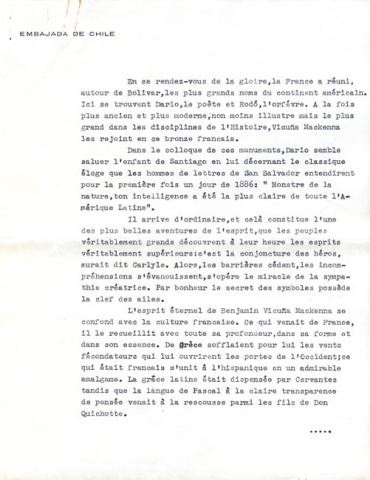 Primera imagen del registro Discurso de don Eugenio Orrego Vicuña al inagurarse el busto de Benjamín Vicuña Mackenna en París