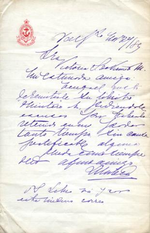 Primera imagen del registro Carta de la Comandancia Jeneral de Marina a la Sra. Victoria Subercaseaux