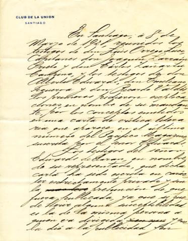 Primera imagen del registro Acta de aclaración ante crítica literaria de don Alberto Edwards
