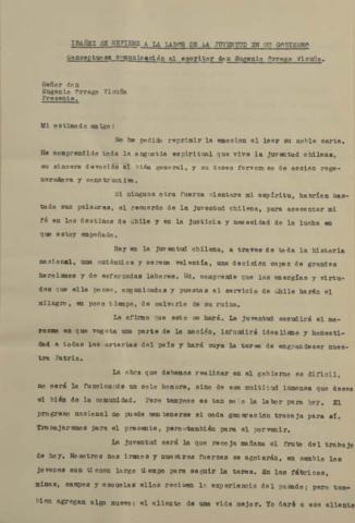 Primera imagen del registro Carta de don Carlos Ibañez del Campo a su amigo Eugenio Orrego Vicuña