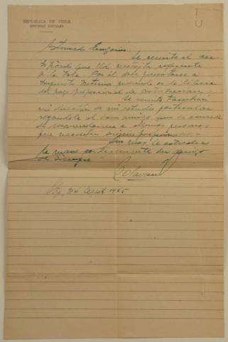 Primera imagen del registro Carta de don Enrique Olavarría S. a su amigo Eugenio Orrego Vicuña