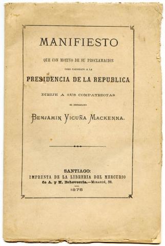Primera imagen del registro Manifiesto del ciudadano Benjamín Vicuña Mackenna