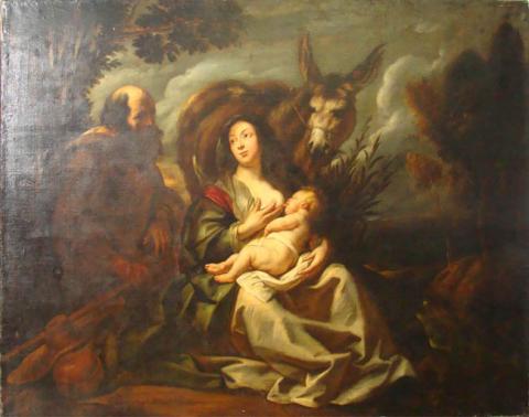 Primera imagen del registro Descanso en la huída a Egipto, atribuído a Taller de Jacob Jordaens