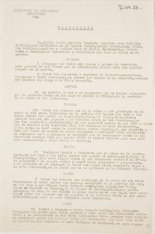 Primera imagen del registro Testamento de Gabriela Mistral