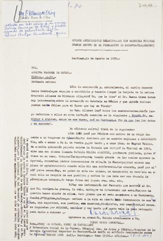 Primera imagen del registro Antecedentes de Gabriela Mistral