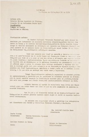 Primera imagen del registro Recibo de documento de Gabriela Mistral