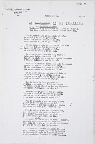Primera imagen del registro Canción de la gratitud