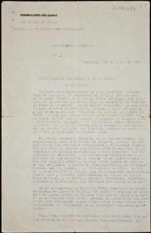 Primera imagen del registro Carta del Ministerio de Relaciones Exteriores