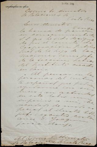 Primera imagen del registro Carta de Gabriela Mistral a Ministro