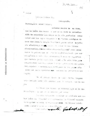 Primera imagen del registro Carta de Gabriela Mistral