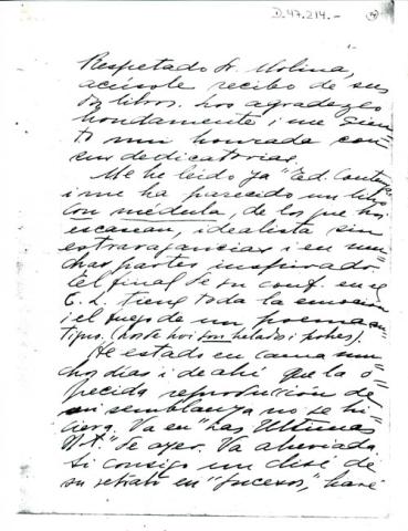 Primera imagen del registro Carta de Gabriela Mistral a Sr. Molina