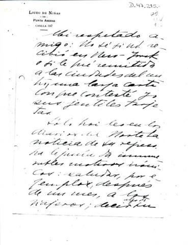 Primera imagen del registro Carta de Gabriela Mistral
