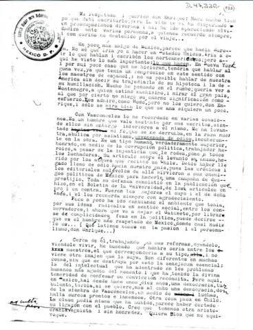 Primera imagen del registro carta de Gabriela Mistral a Enrique Molina